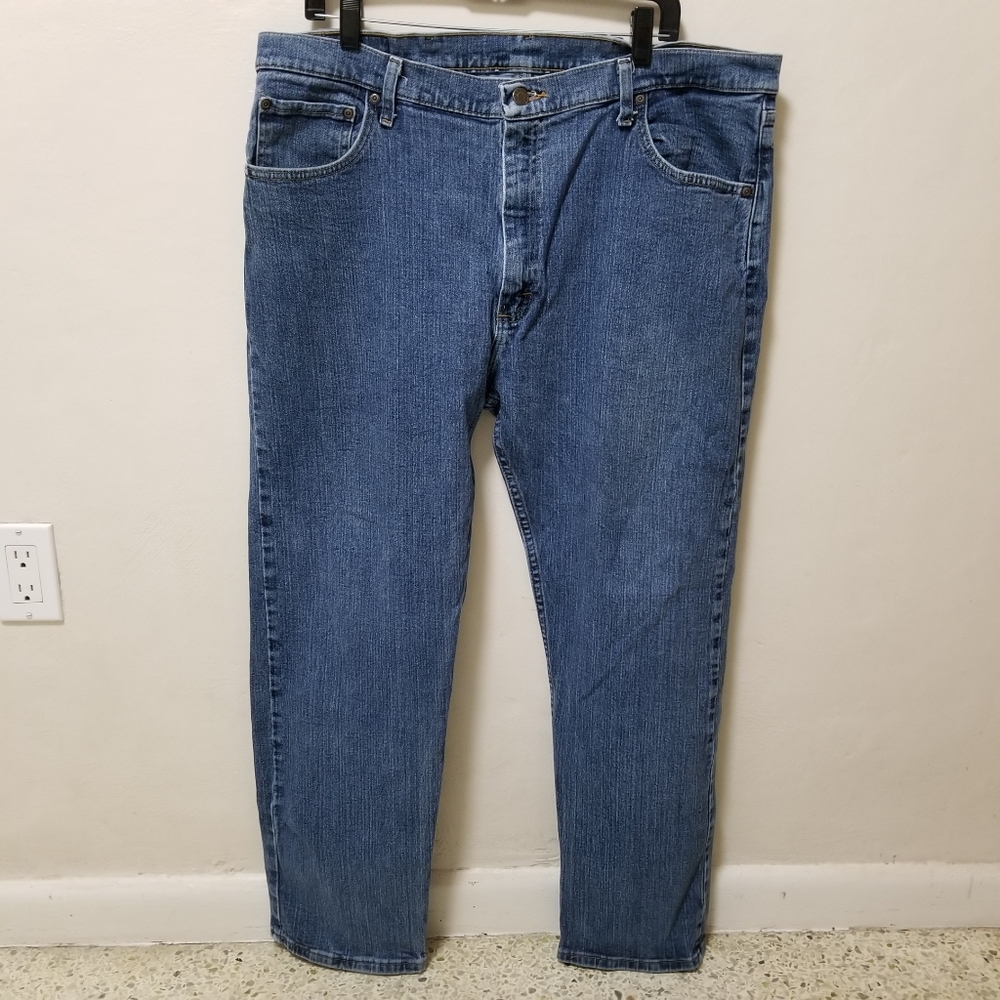 Wrangler Denim Jeans Mens Blue Straight Leg Regular Fit Cotton Blend Wash 40x29